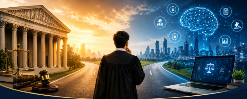 The New Law Graduate’s Career Dilemma: Choosing the Right Path in the Age of Artificial Intelligence create an image